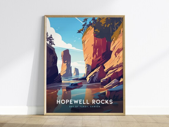 Hopewell Rocks Bay of Fundy Canada Coastal Cliff Travel Poster
