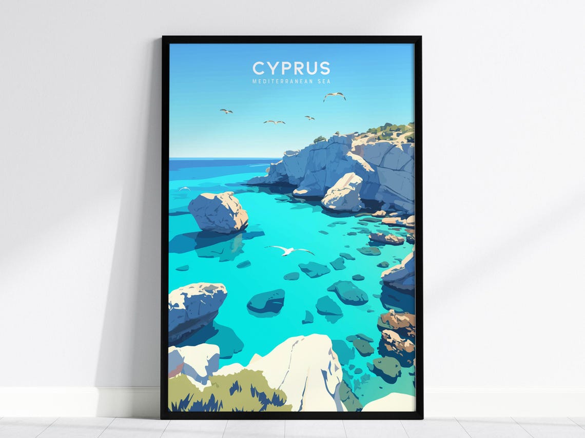 Cyprus Mediterranean Sea Turquoise Cove Cliffs Travel Poster