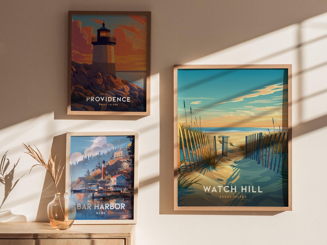 Watch Hill Rhode Island Beach Path Vintage Coastal Travel Poster - Image 4