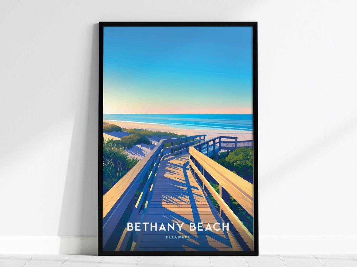 Bethany Beach Delaware Boardwalk Dune Path Sunrise Travel Poster