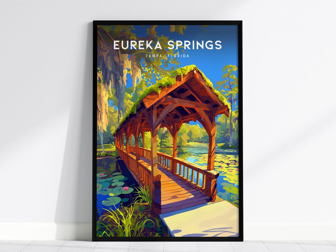 Eureka Springs Tampa Florida Covered Bridge Pond Nature Poster