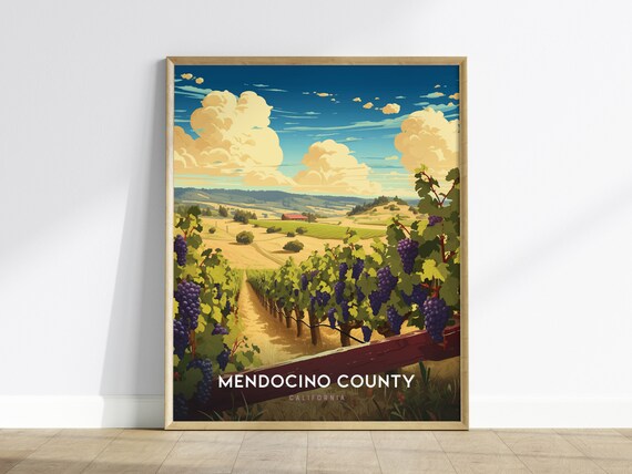Mendocino Wine Country California Vineyard Sunset Art Poster