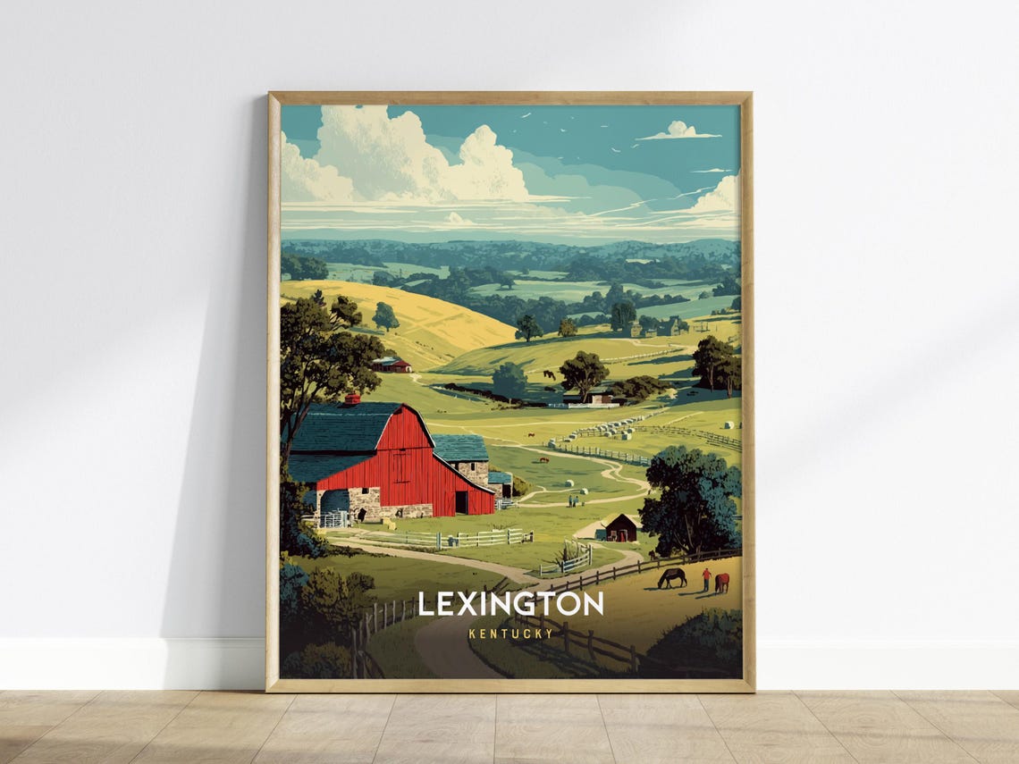 Lexington Kentucky Horse Country Red Barn Vintage Travel Poster