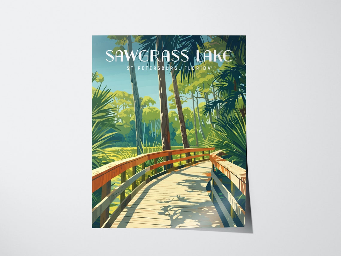 Sawgrass Lake St Petersburg Florida Travel Poster Wetland Trail