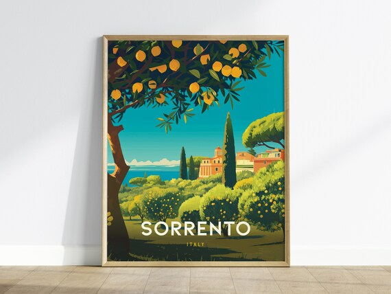 Sorrento Italy Lemon Grove Bay Coastline Vintage Travel Poster