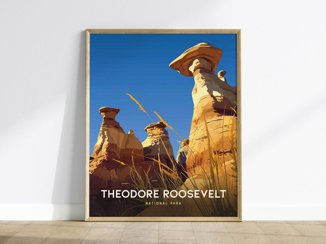 Theodore Roosevelt National Park Poster Hoodoos Badlands Sunset Art