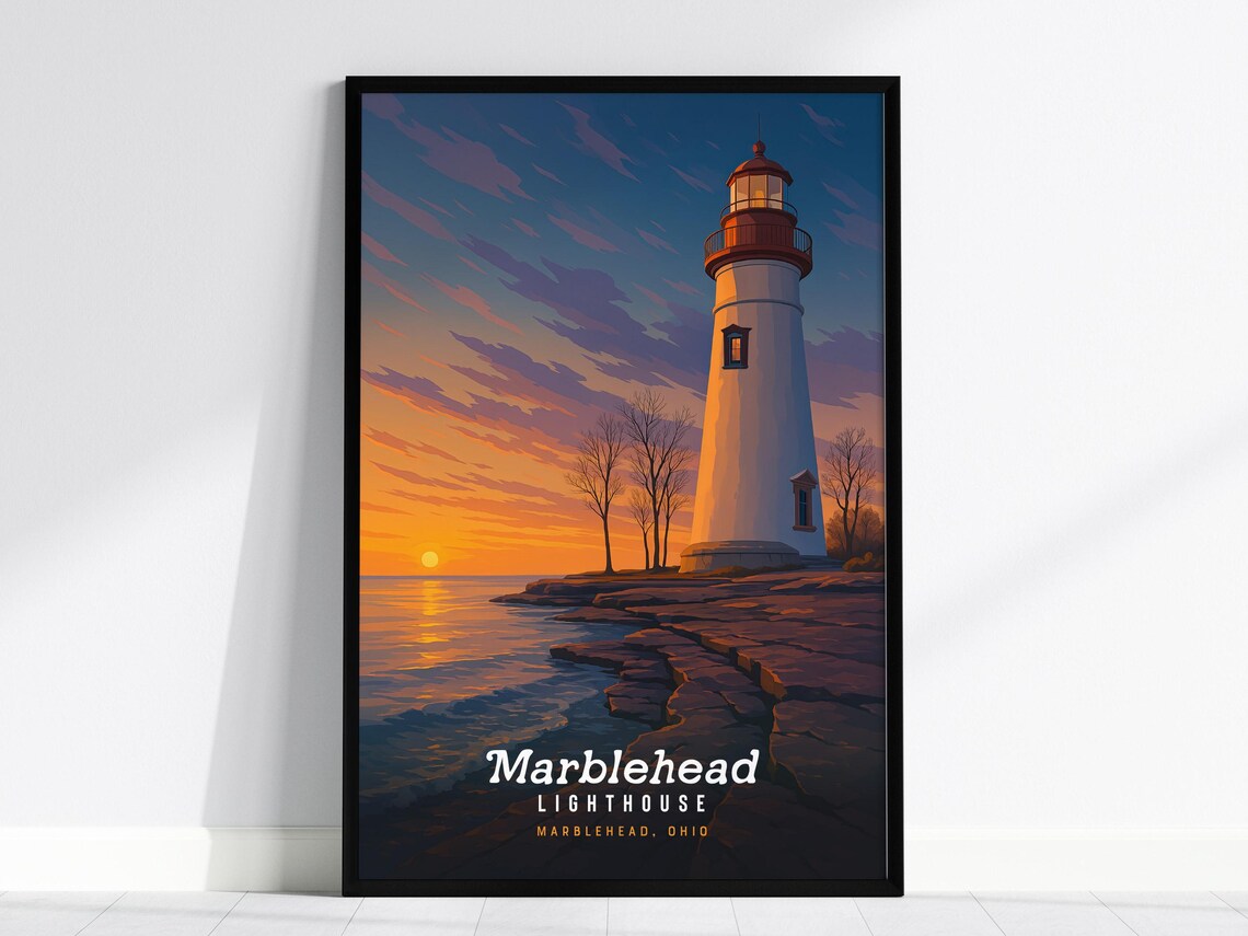 Marblehead Lighthouse Art Print, Lake Erie Sunset