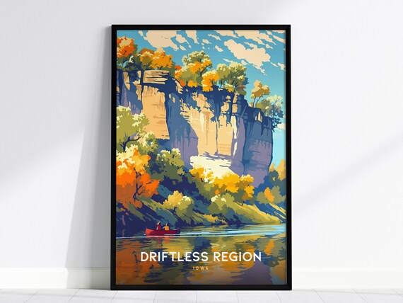 Driftless Region Iowa Autumn Cliffs Canoe River Travel Poster