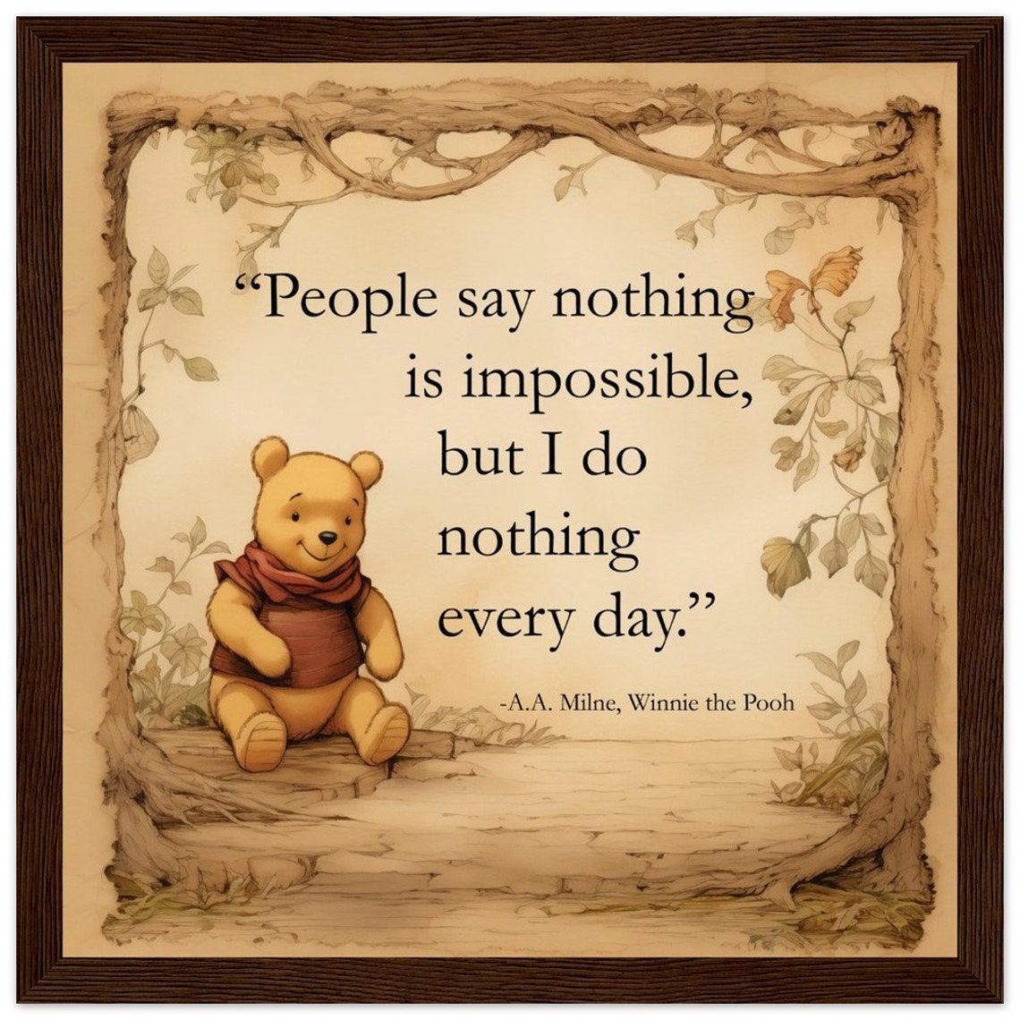 Winnie the Pooh Nothing Is Impossible Quote Tree Frame Vintage Poster - Image 2