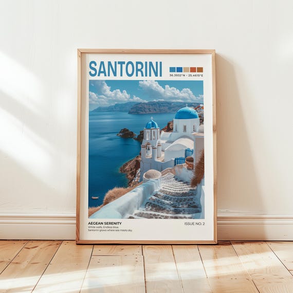 Santorini Greece Print Mediterranean Travel Poster Europe Wall Art