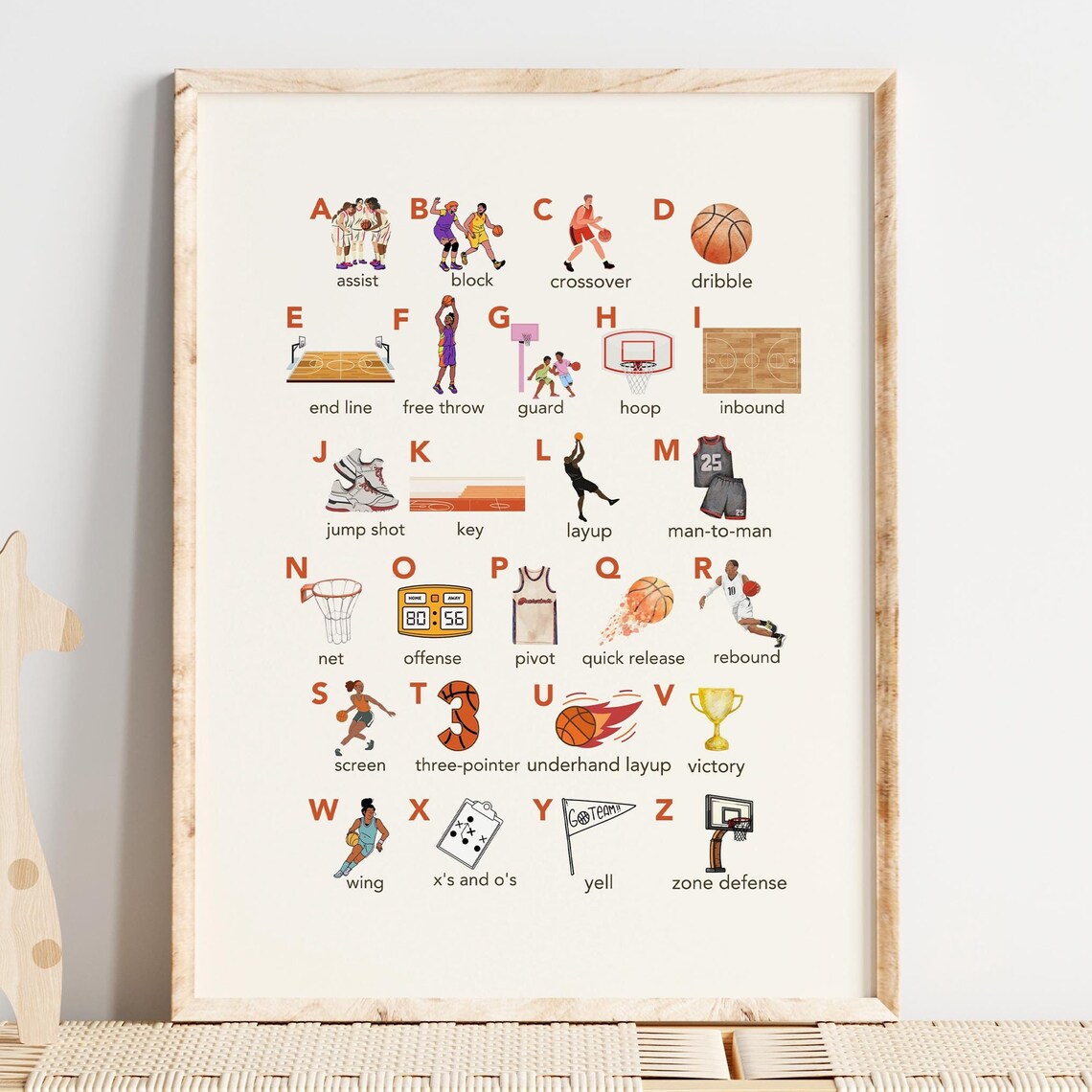 Basketball Alphabet Nursery Art Print, Boys Room