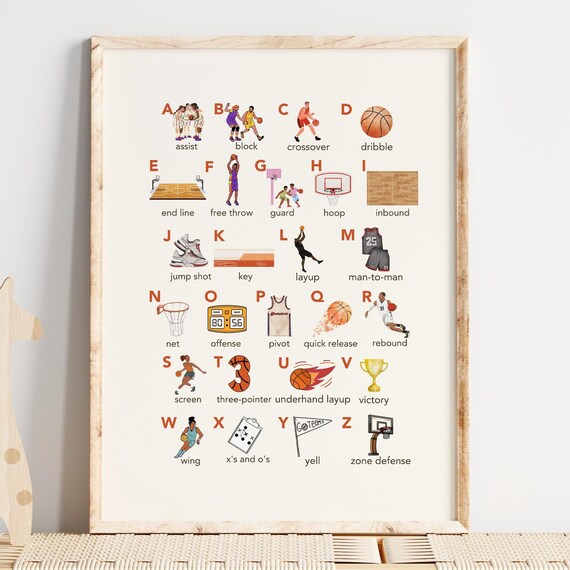 Basketball Alphabet Nursery Art Print, Boys Room