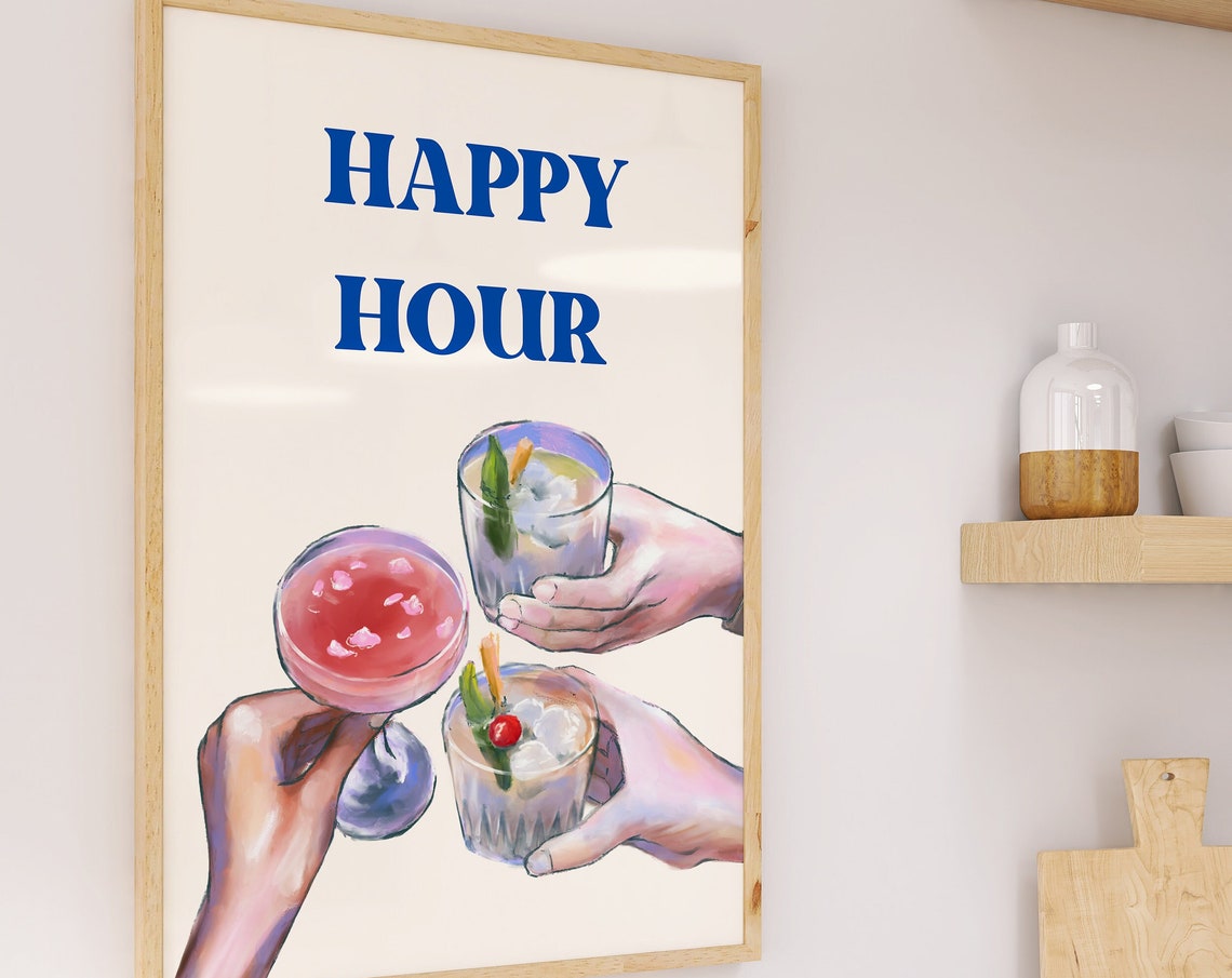 Happy Hour Art Print Bar Cart Wall Art Retro Cocktails Poster Aesthetic Bar Cart Decor Bar Cart Print Trendy Food Drink Art - Image 4