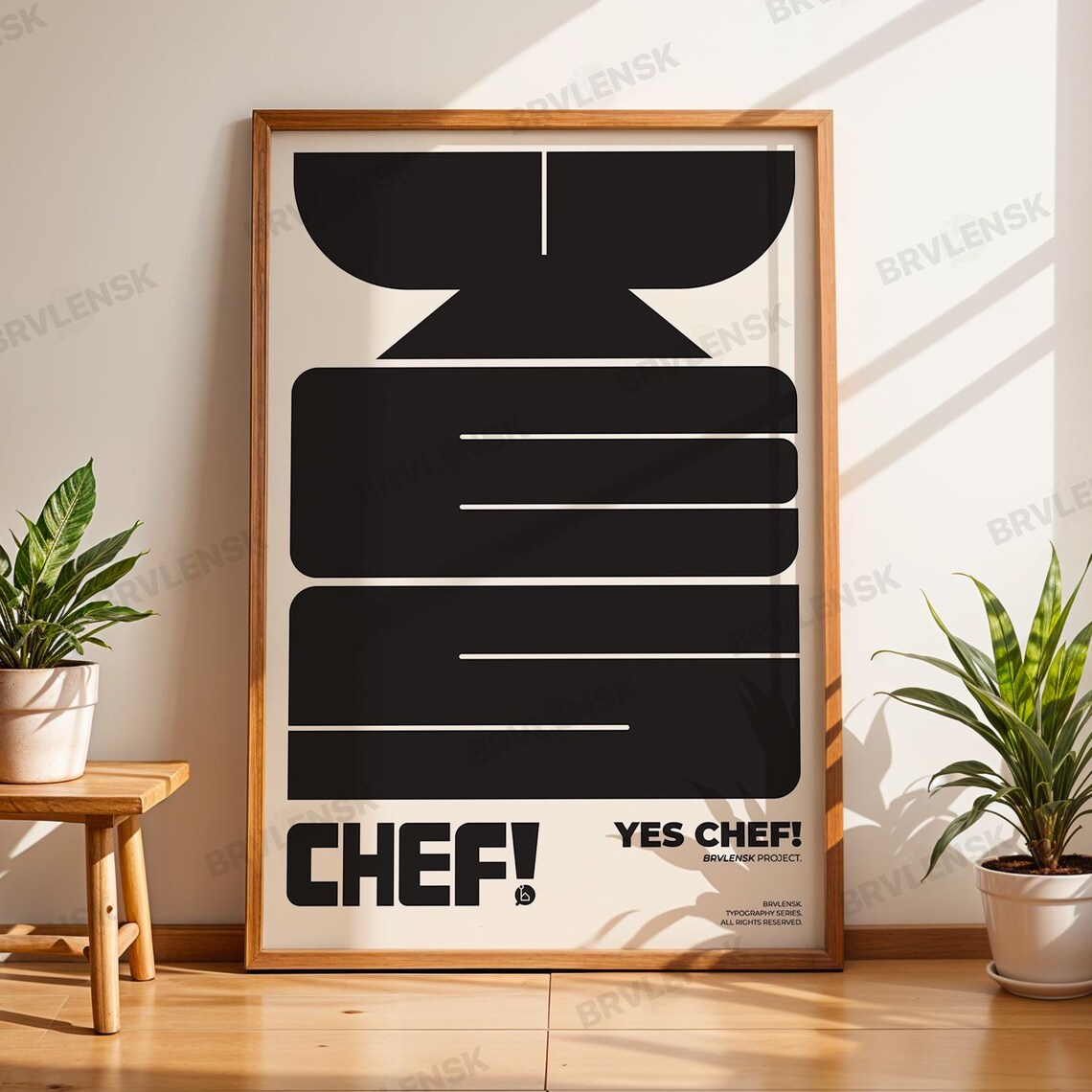 Yes Chef Kitchen Wall Art, Minimalist Typography