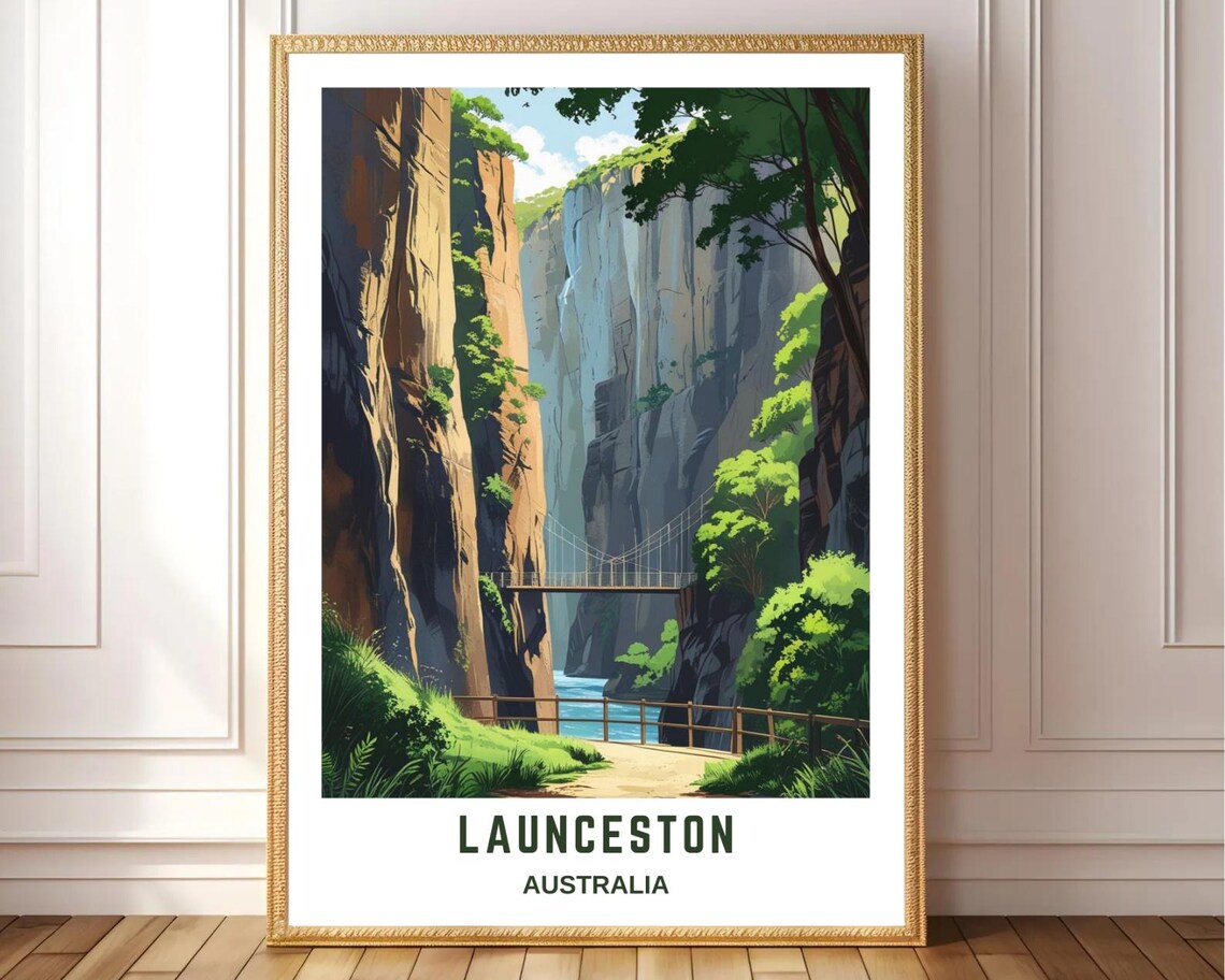 Launceston Gorge Travel Poster, Tasmania Wilderness Decor