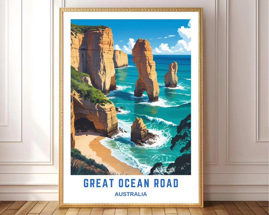 Great Ocean Road Australia Travel Poster, Coastal Landscape