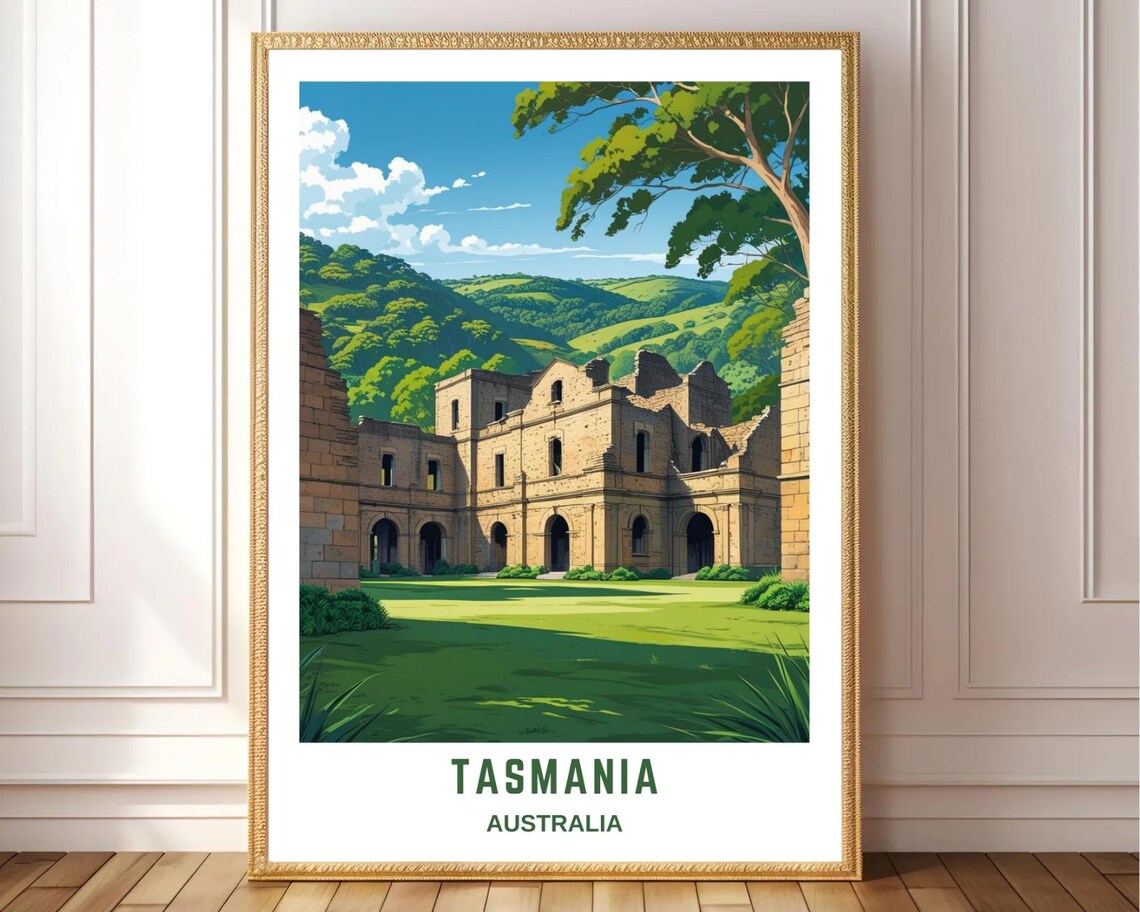 Tasmania Australia Vintage Travel Poster, Historic Ruins