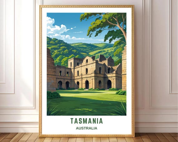 Tasmania Australia Vintage Travel Poster, Historic Ruins