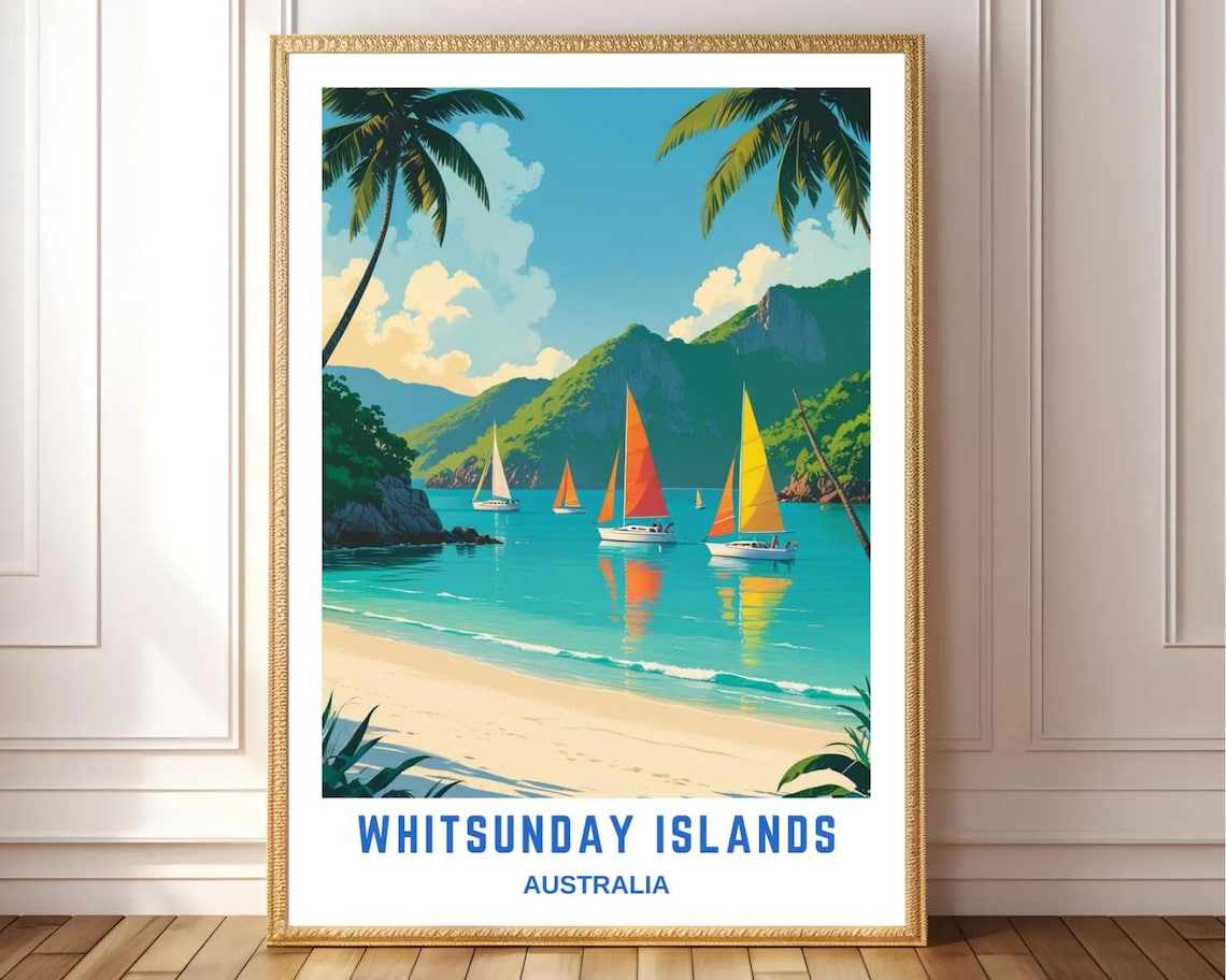 Whitsunday Islands Australia Sailboats Turquoise Bay Beach Poster