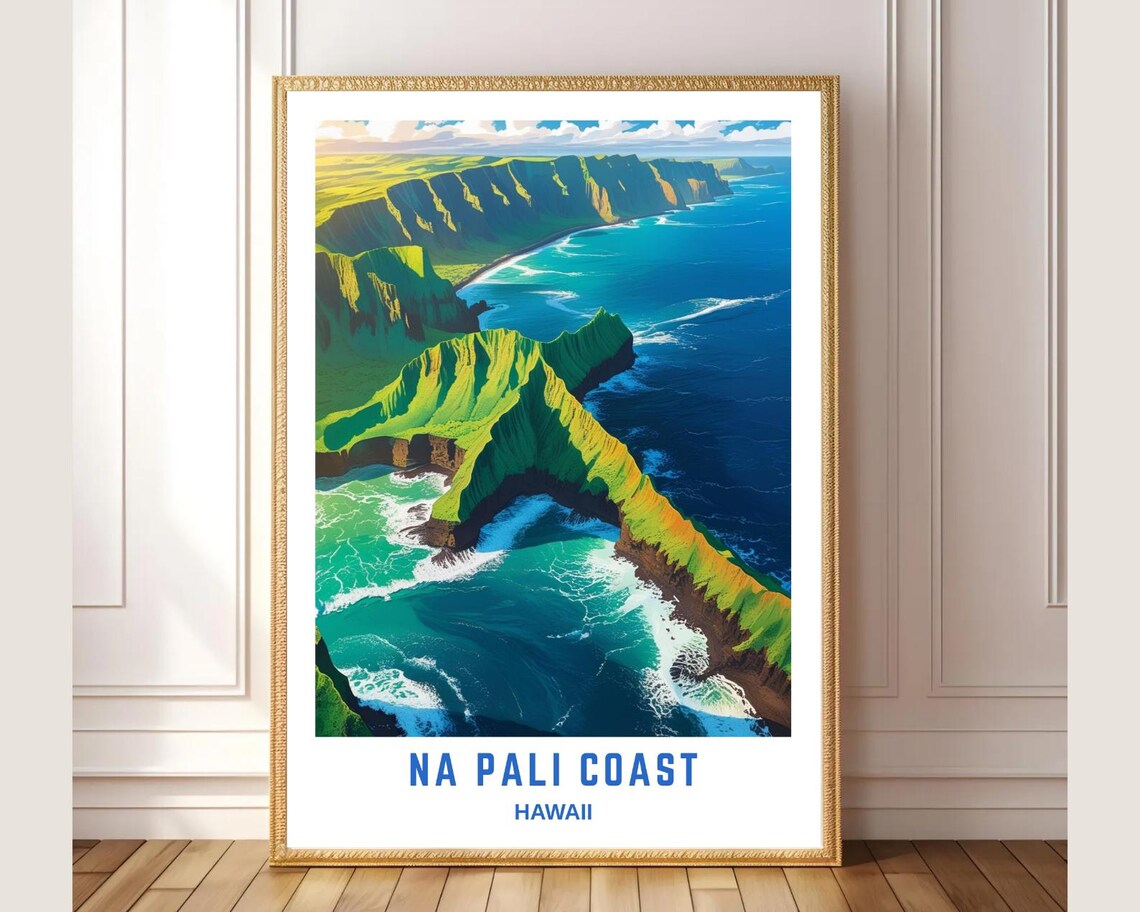 Na Pali Coast Hawaii Aerial Cliffs Turquoise Ocean Scenic Poster