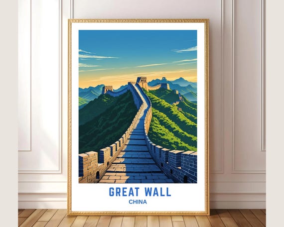 Great Wall Of China Poster Vintage Travel Art Chinese Landscape Print Illustration Decor