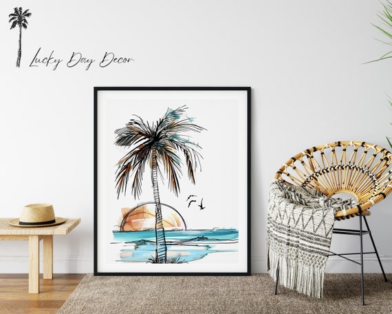 Vintage Surfer Art Sketch Beach Sunset Poster