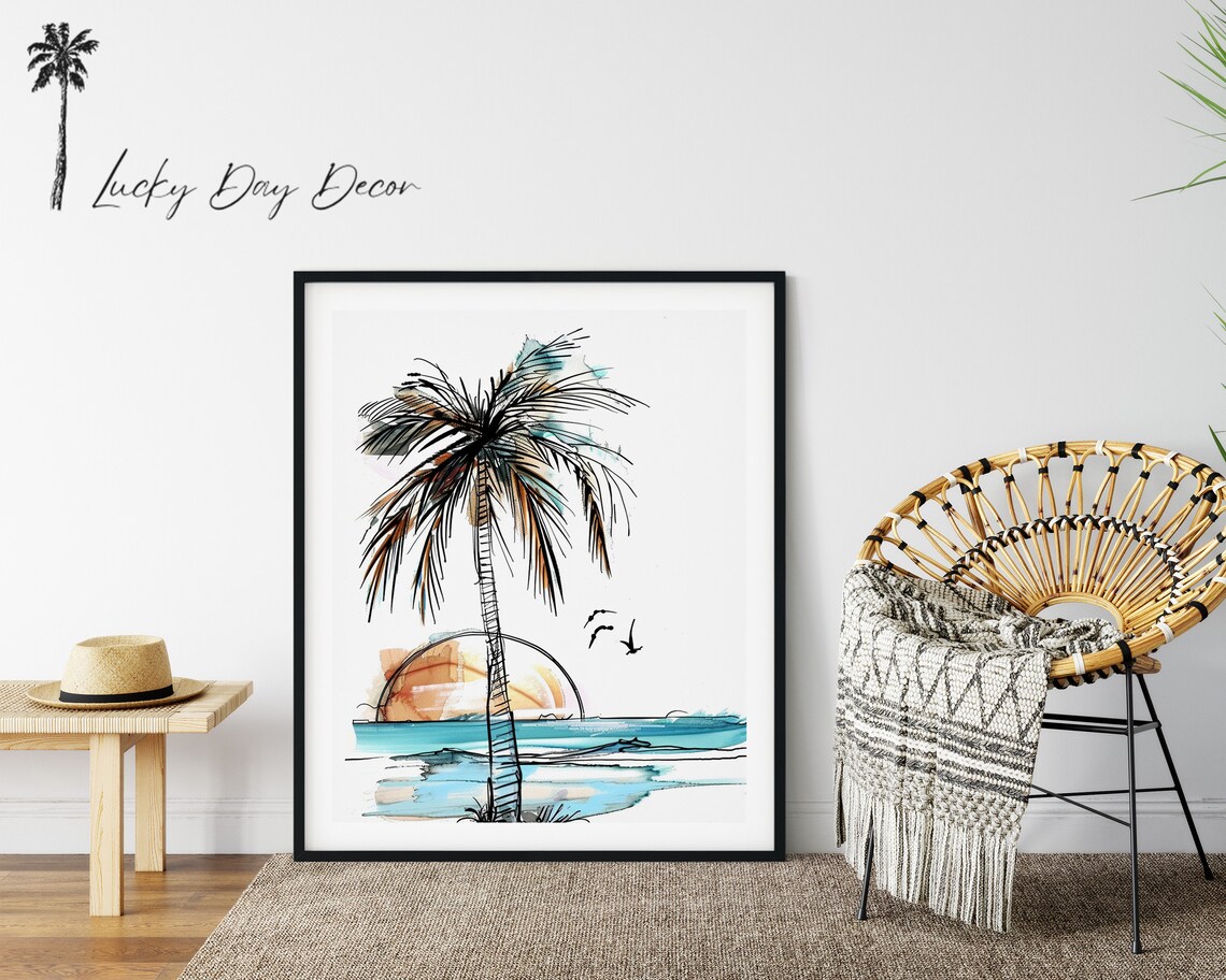 Vintage Surfer Art Sketch Beach Sunset Poster