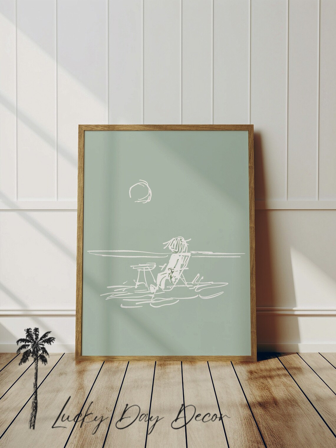 Girl On Beach Cute Nursery Room Sketch Art Print