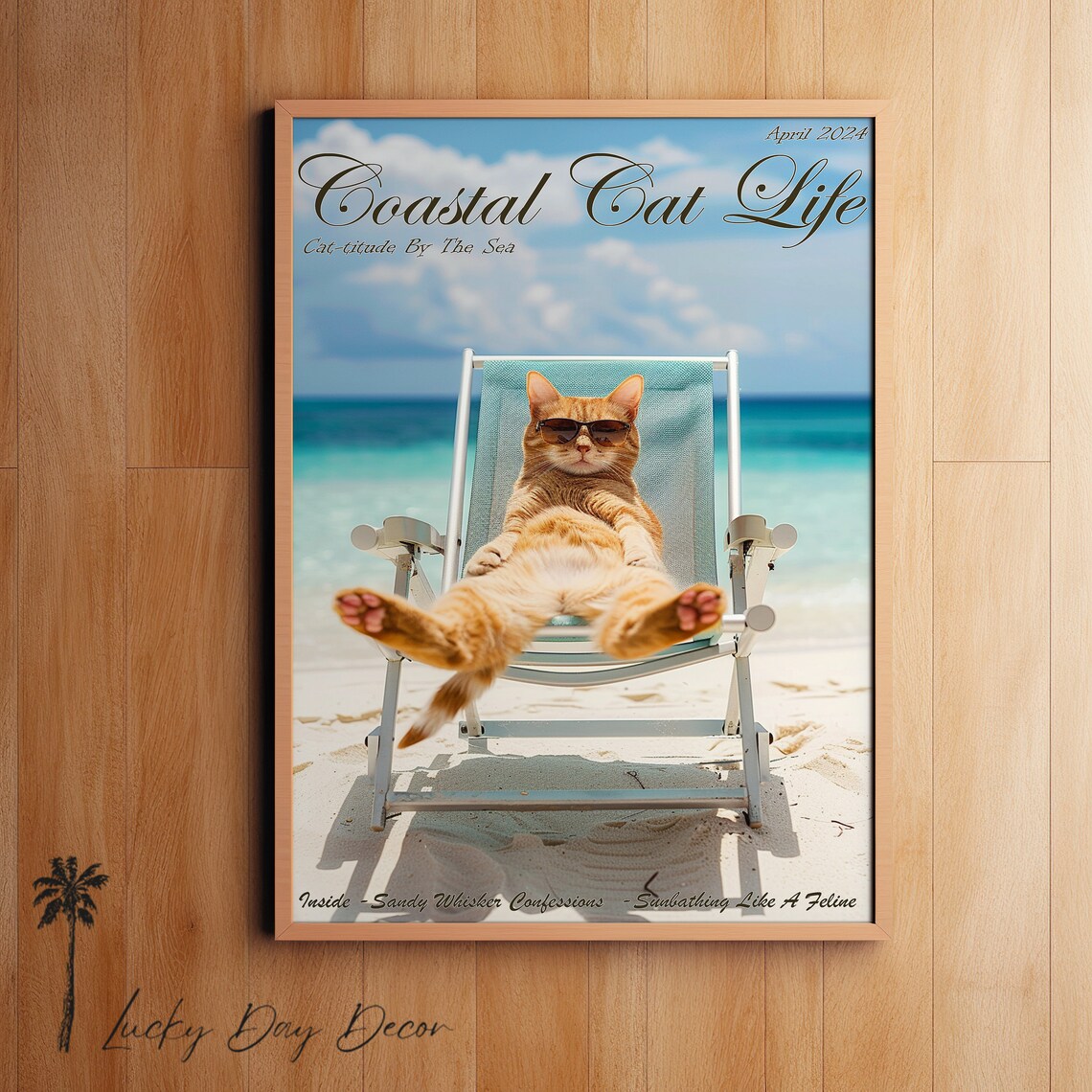 Coastal Cat Life Funny Orange Tabby Beach Magazine Cover Poster