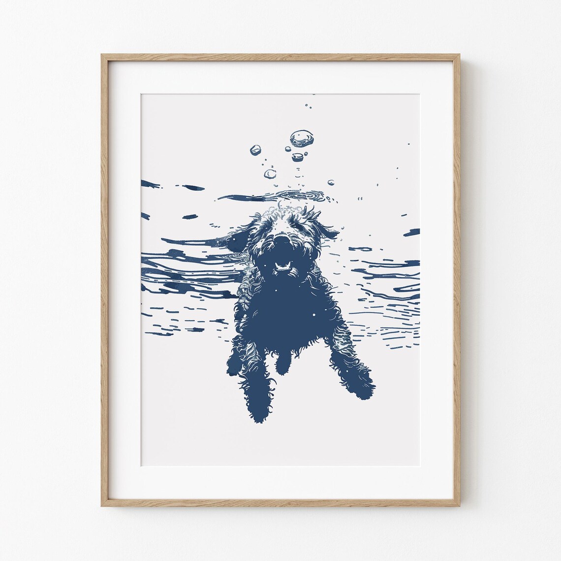 Happy Underwater Doodle Dog Swimming Art Print