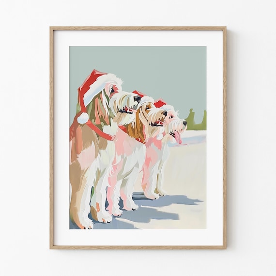 Three Dogs In Santa Hats Colorful Modern Christmas Dog Painting Poster