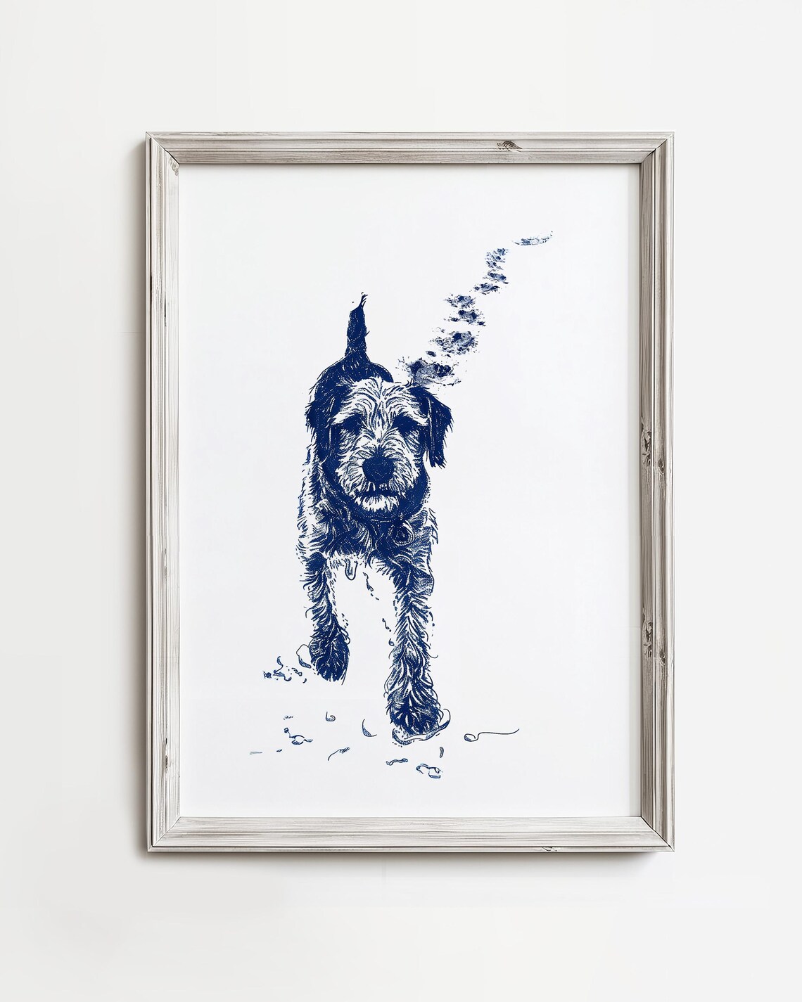 Scruffy Dog Navy Ink Doodle Minimalist Coastal Line Art Poster