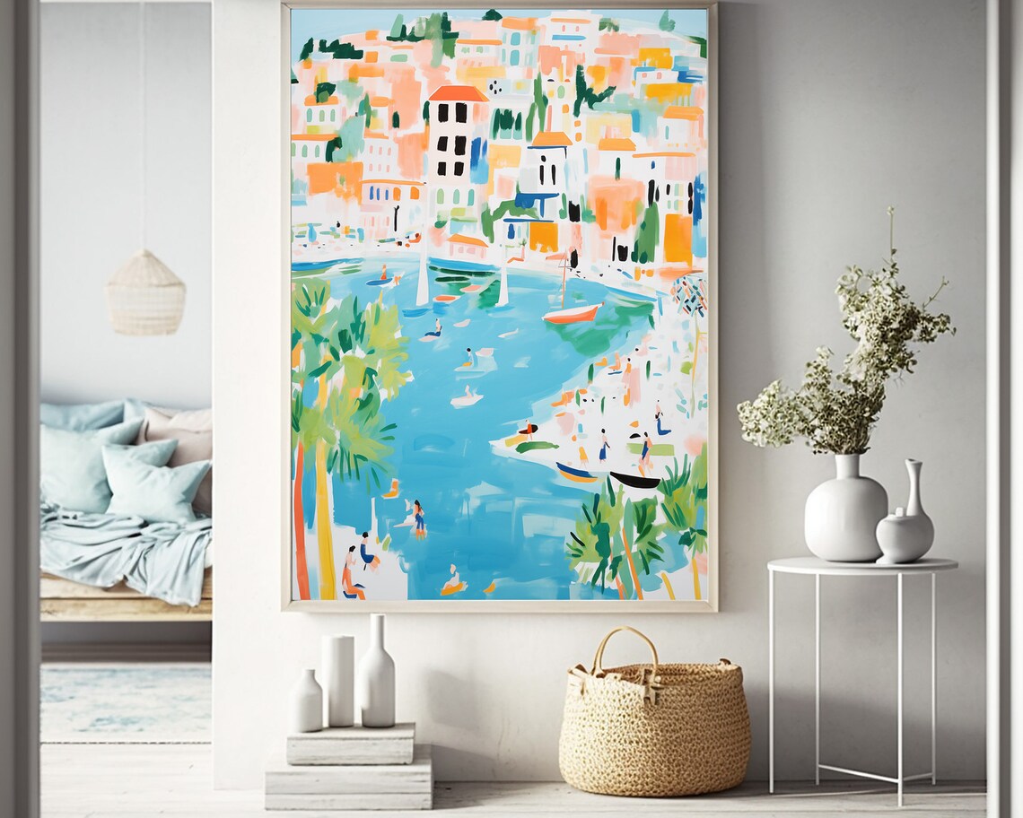 Coastal Town Beach Day Harbor Boho Art Print