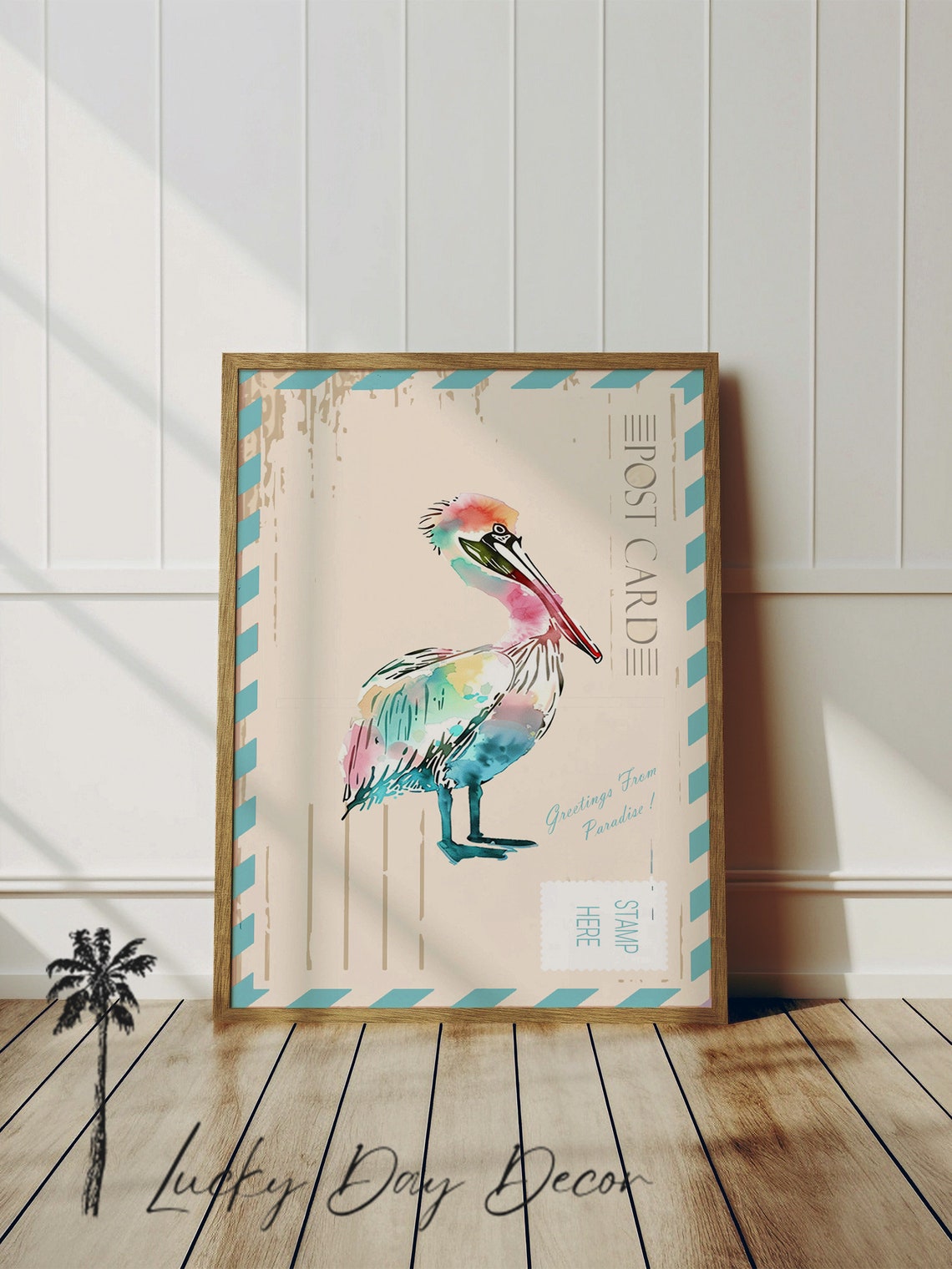 Watercolor Pelican Postcard Greetings From Paradise Coastal Poster