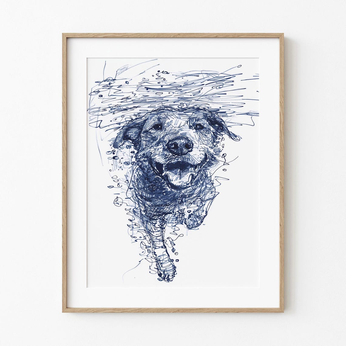 Underwater Labrador Sketch Joyful Simplistic Art Dog Enthusiast Minimalist Wall Decor Navy Blue Line Print