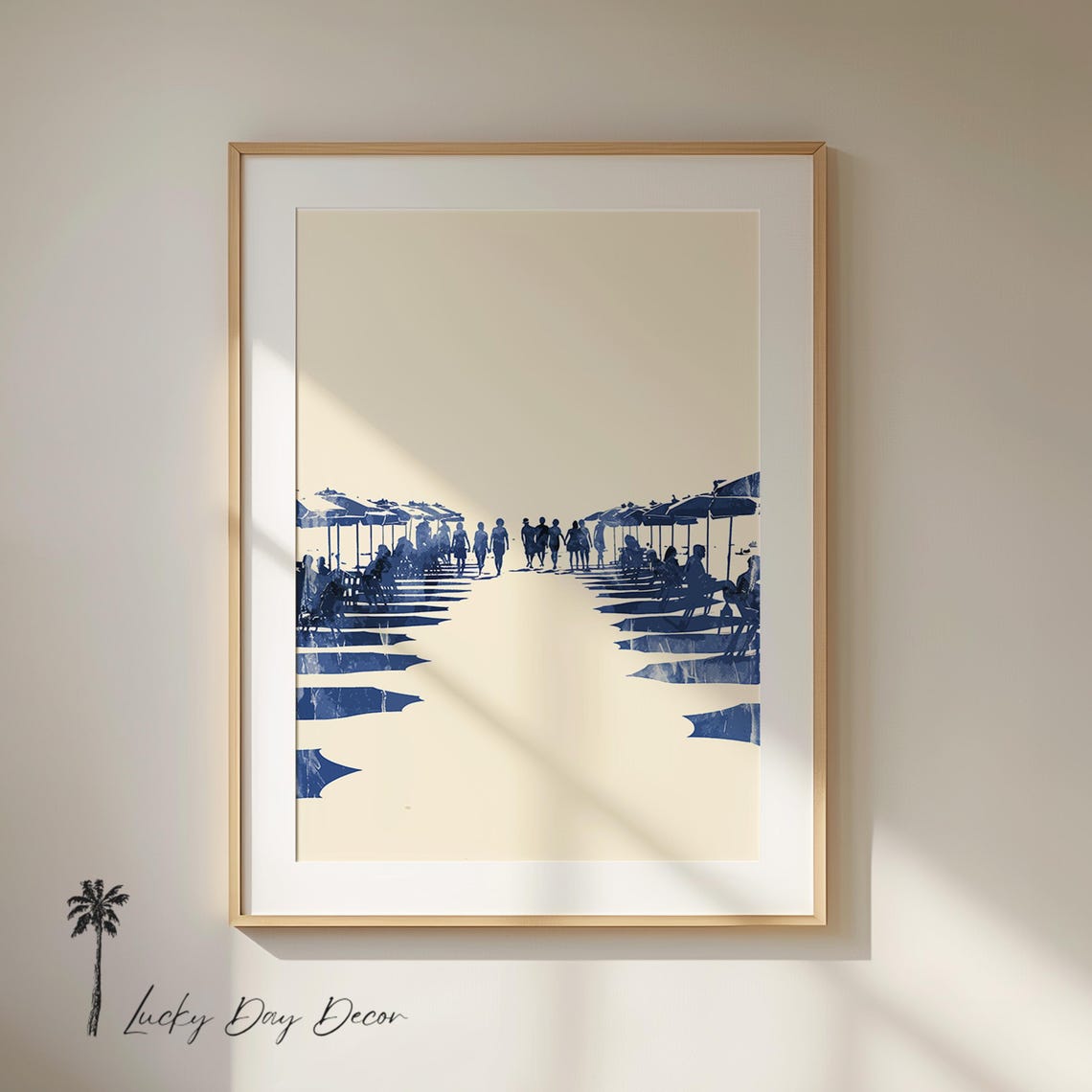 Beach Club Umbrellas Minimalist Blue Coastal Summer Scene Poster