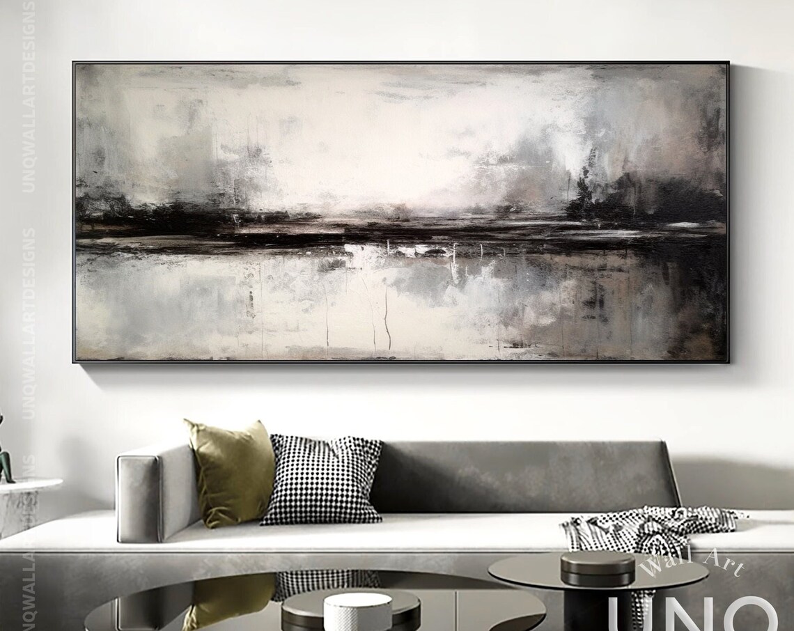 Abstract Landscape Art Print, Brown Grey Minimalist