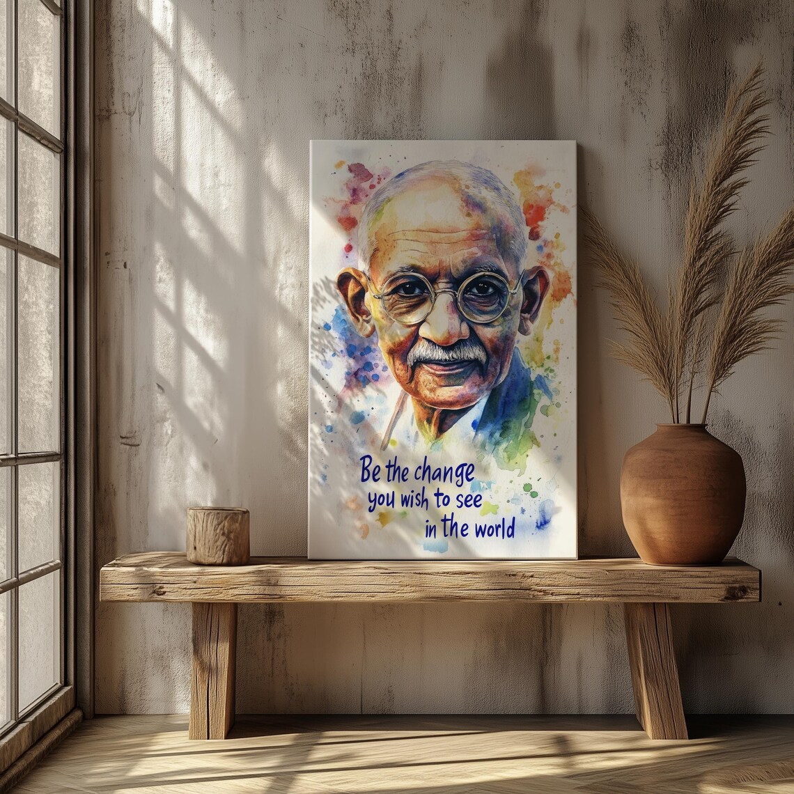 Mahatma Gandhi Watercolor Portrait Be The Change Inspirational Quote Print - Image 6