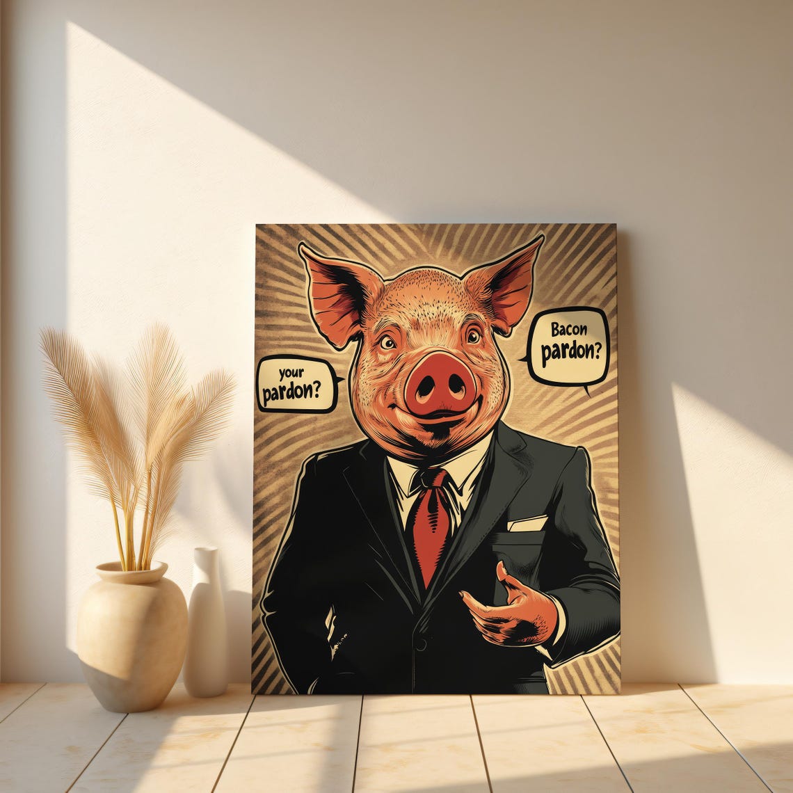 Retro Comic Pig Business Suit Funny Bacon Quote Vintage Wall Art Print - Image 8