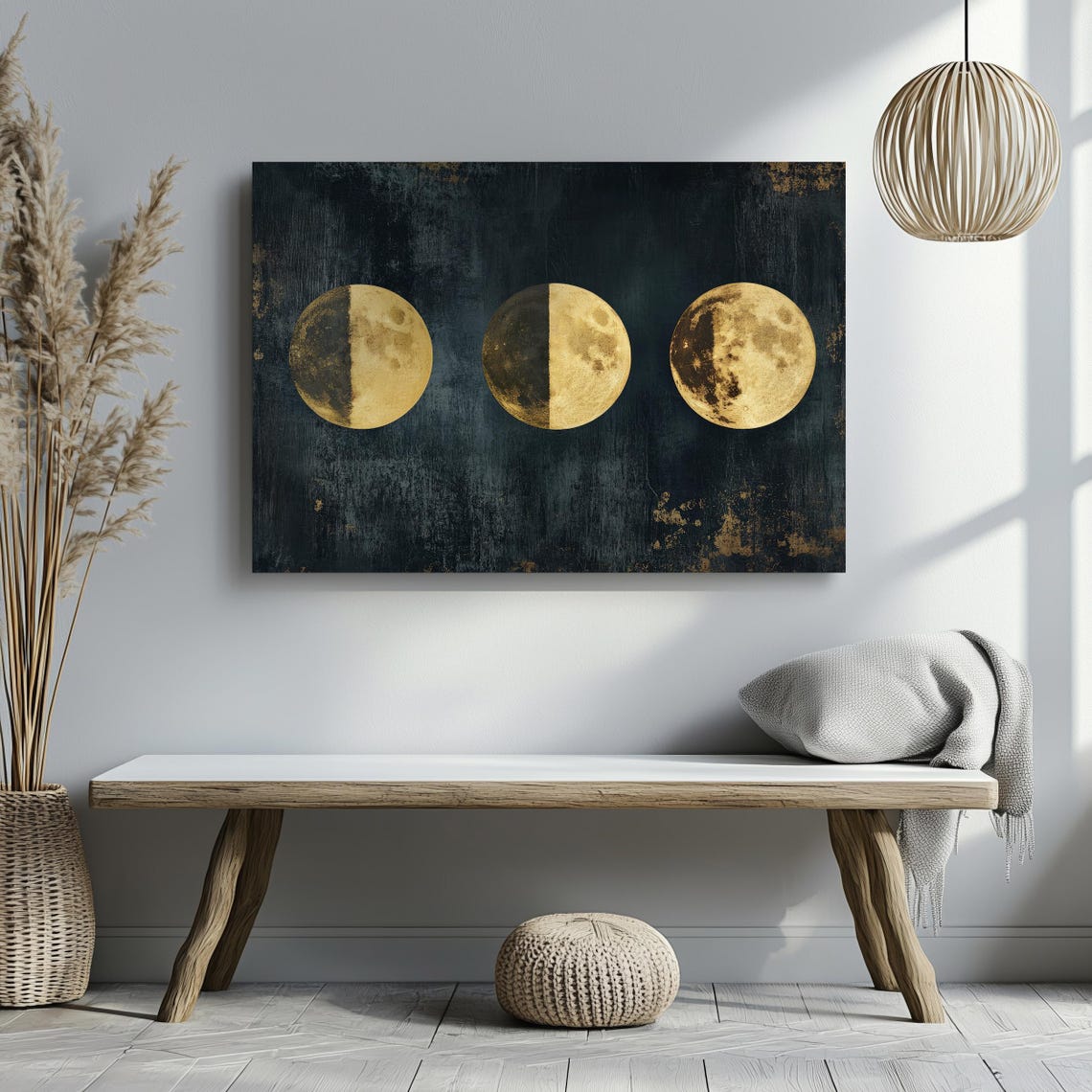 Gold Foil Moon Phases Print Set Minimalist Celestial Wall Art Modern Lunar Decor Dark Textured Background Home Decor - Image 4