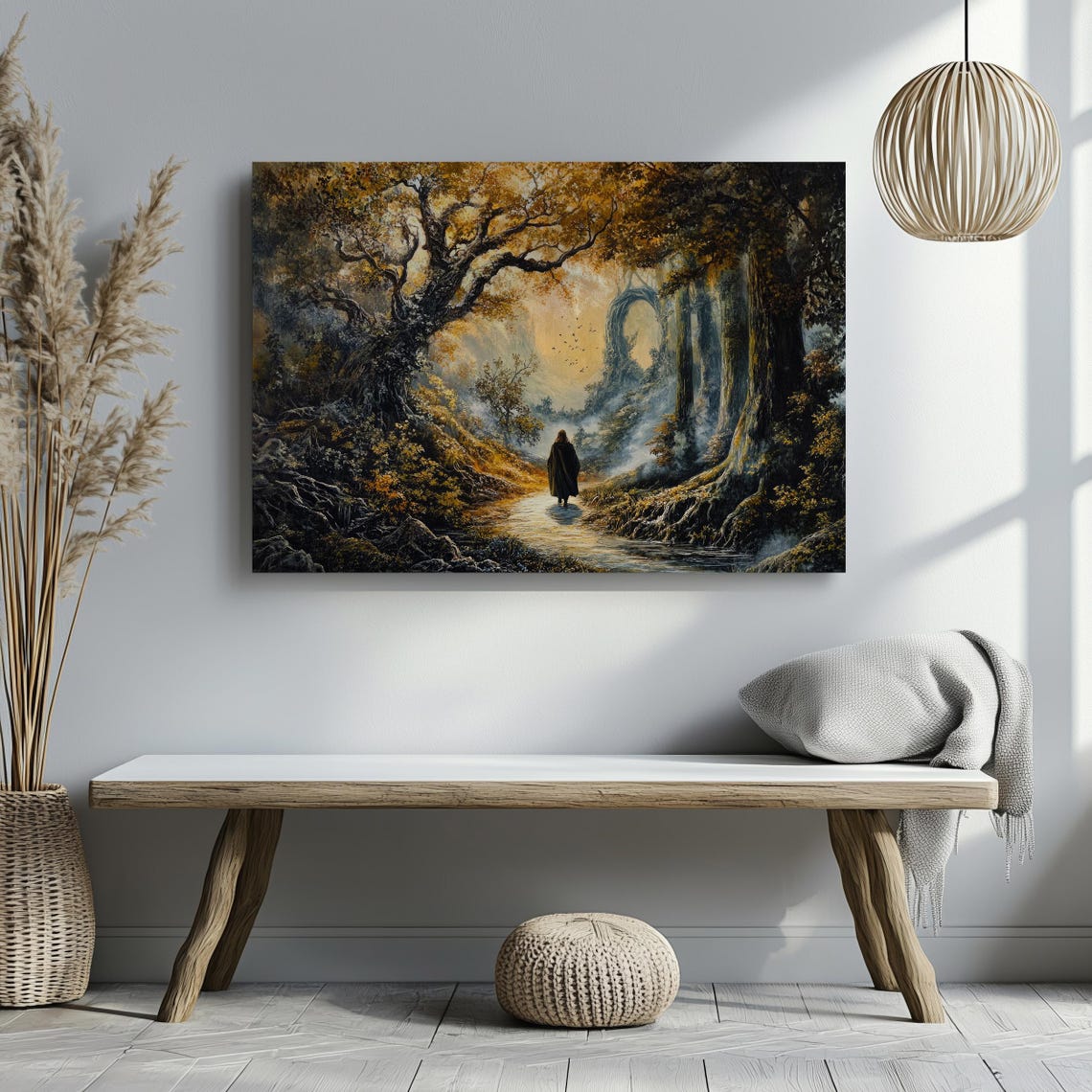 Mystical Forest Wanderer Fantasy Landscape Cloaked Figure Poster - Image 4