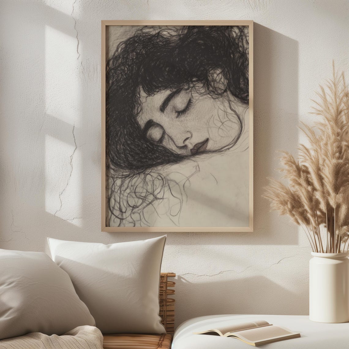 Sleeping Woman Charcoal Portrait Dreamy Expressionist Sketch Poster - Image 5