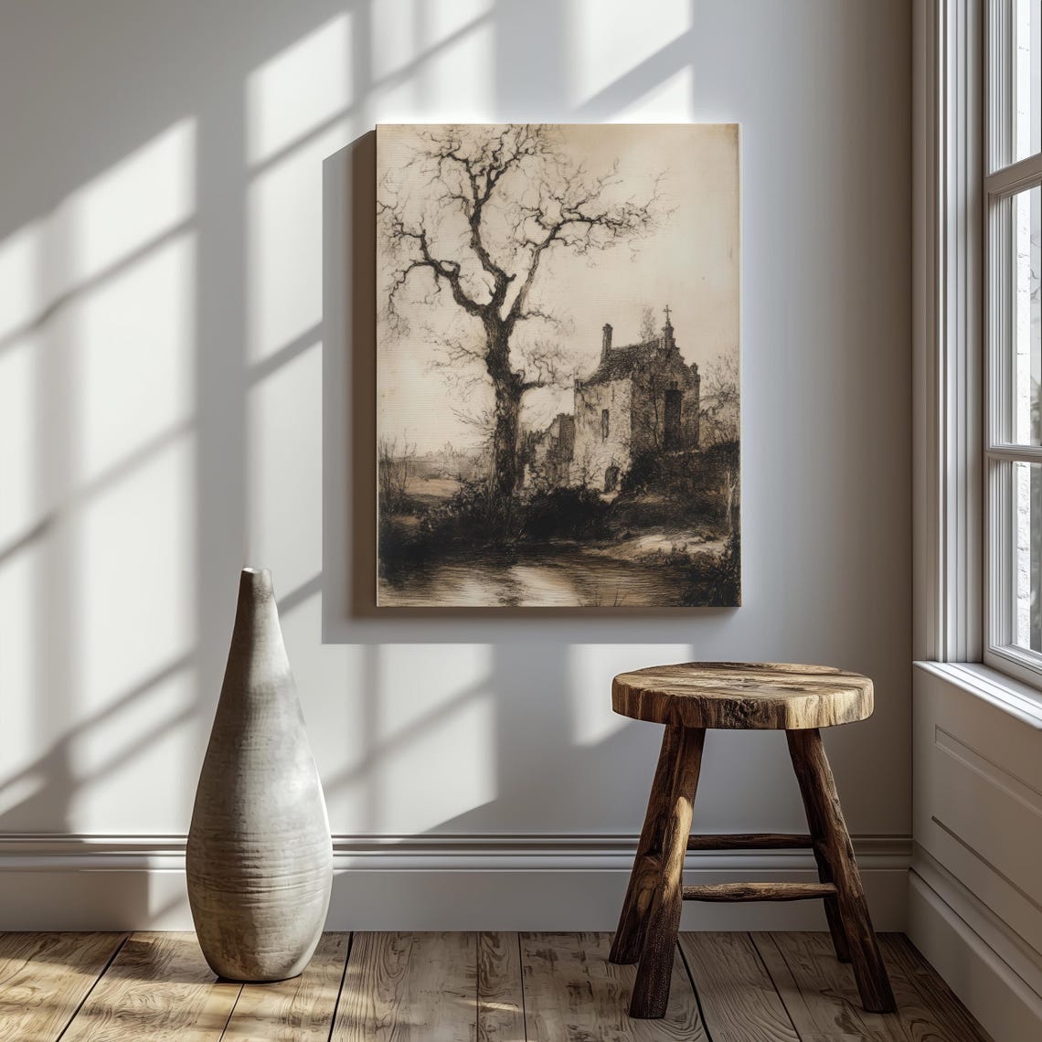 Gothic Abbey Ruins Vintage Black White Engraving Haunted Manor Poster - Image 8