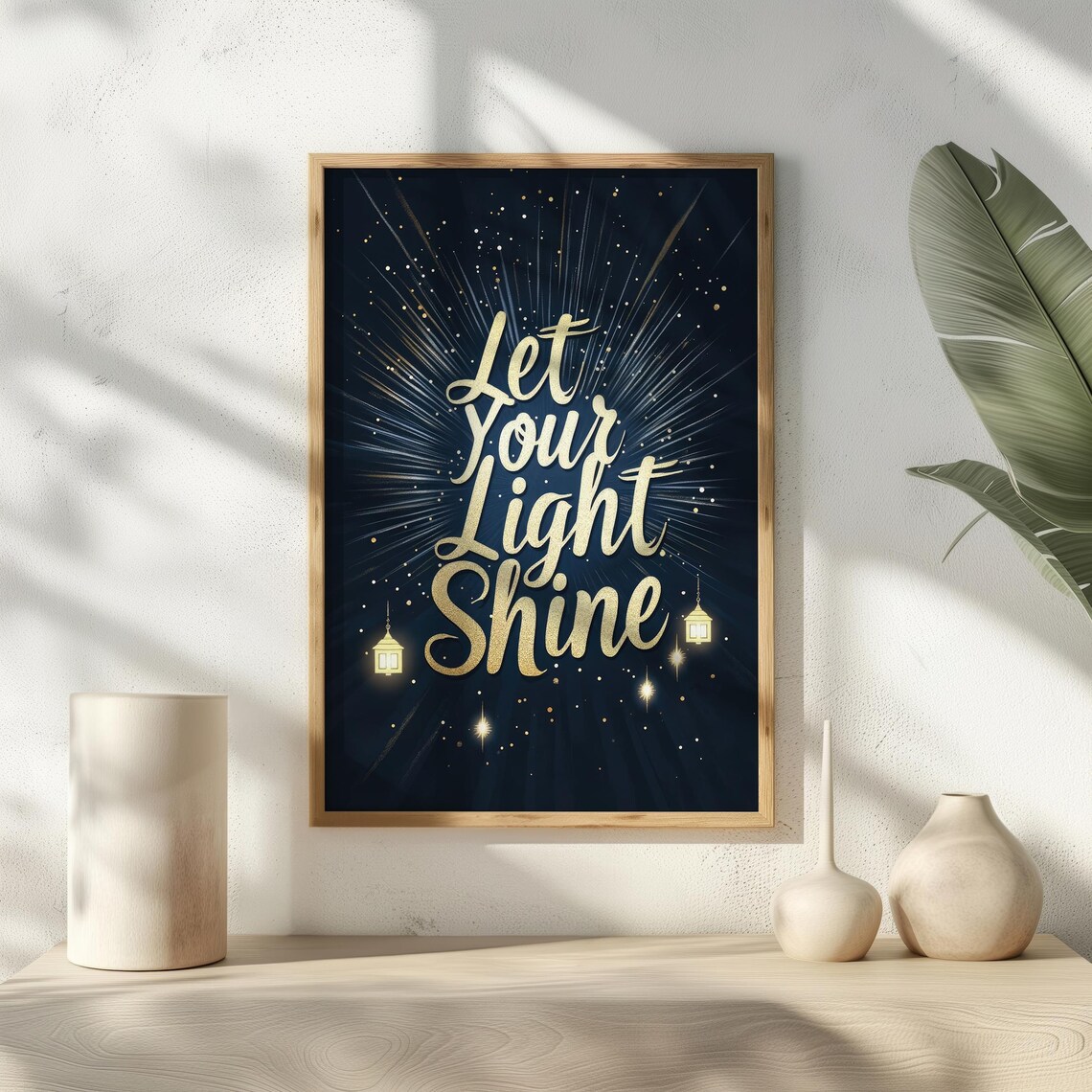 Let Your Light Shine Inspirational Print Gold Foil Typography Art Elegant Wall Decor With Dark Background And Glowing Lanterns Ai Art - Image 8