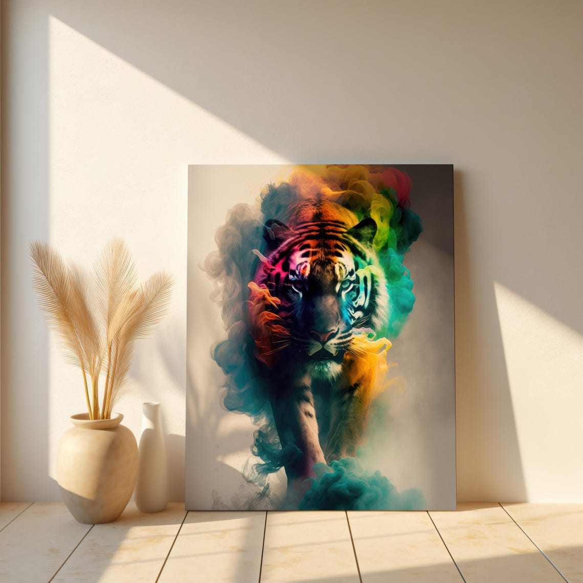 Majestic Tiger Rainbow Smoke Colorful Wild Animal Art Poster - Image 2