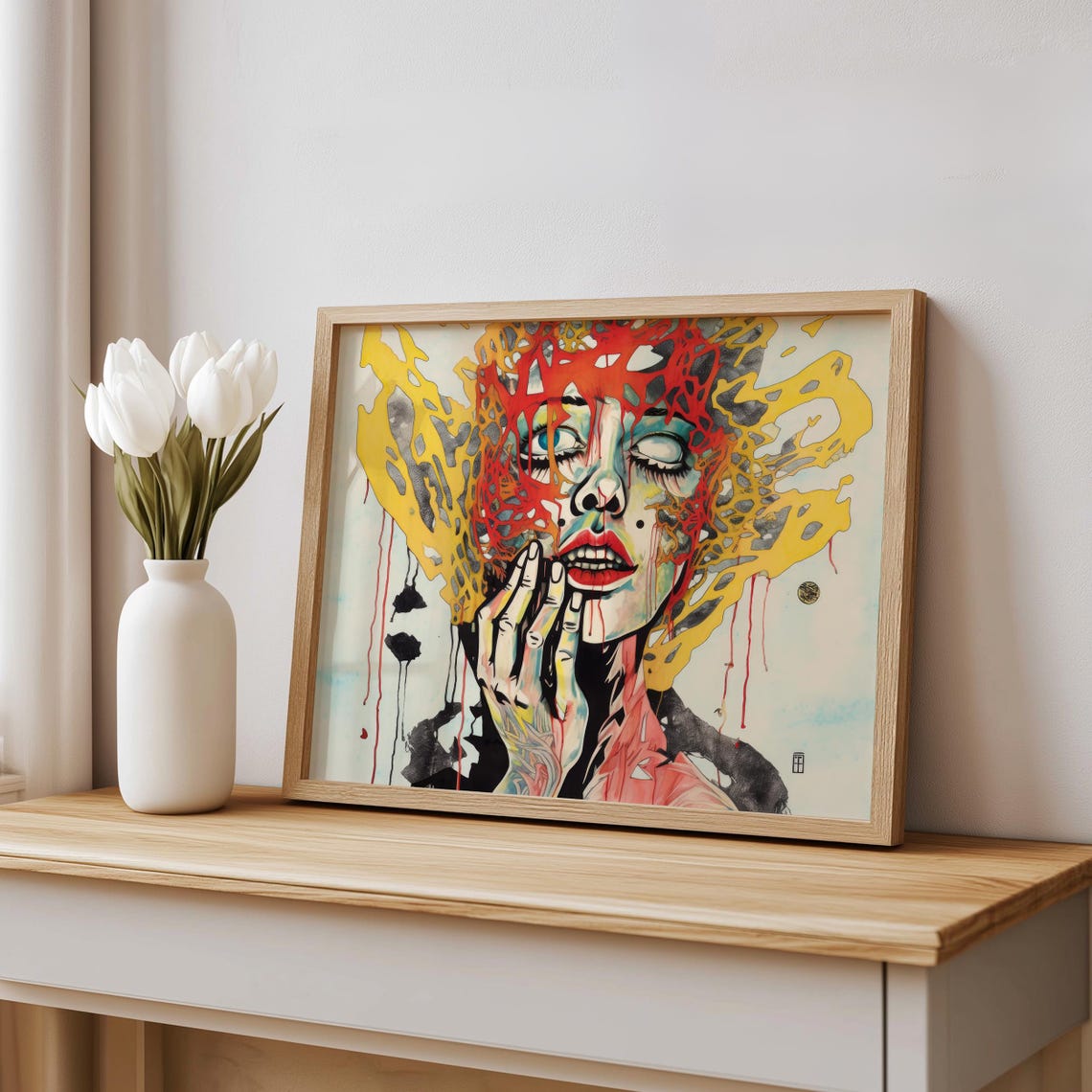 Surreal Melting Face Portrait Red Yellow Abstract Emotional Art Poster - Image 5
