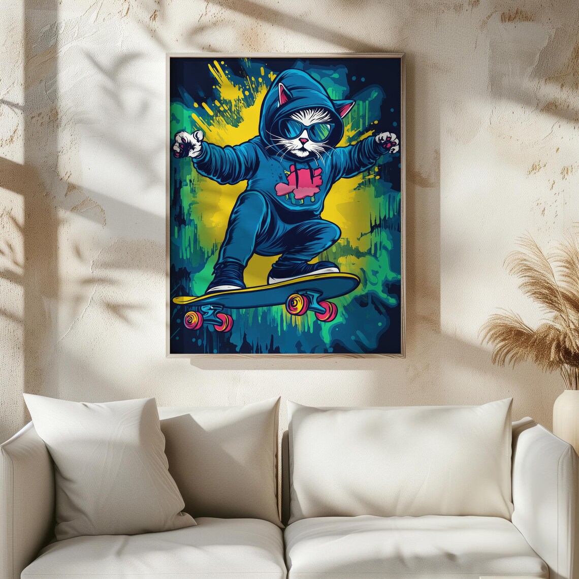 Cool Skateboarding Cat Hoodie Graffiti Street Style Animal Poster - Image 5