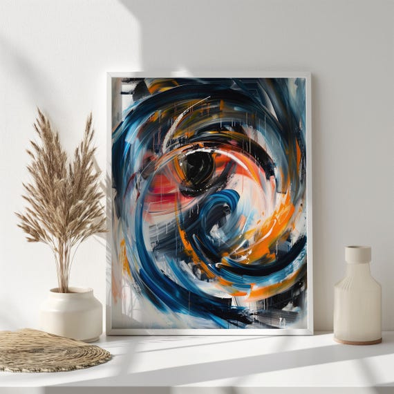 Abstract Swirl Art Bold Modern Abstract Painting Blue And Orange Brushstrokes Dynamic Contemporary Wall Decor Ai Art