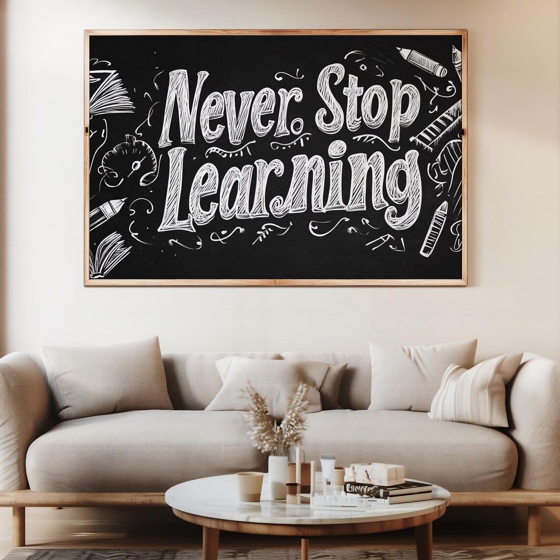 Never Stop Learning Chalkboard Quote Print Classroom Inspiration Wall Art Decor - Image 3