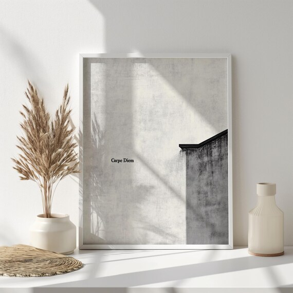 Carpe Diem Minimalist Wall Art Black White Typography Print Elegant Inspirational Decor Timeless Monochrome Design
